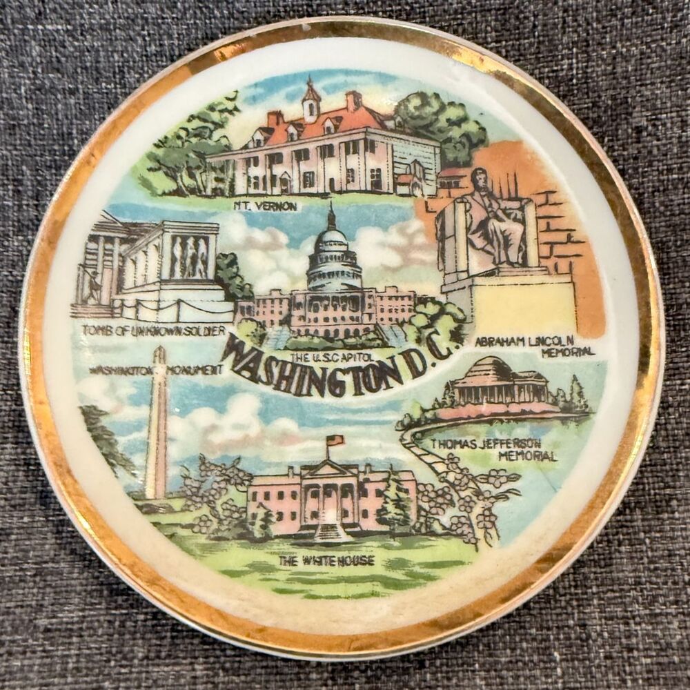 Vintage 4" Souvenir Dish Washington DC Sites Memorials Capitol White House Japan
